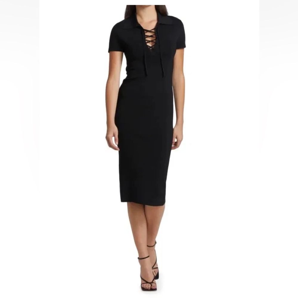 Alice + Olivia Janna Lace-Up Polo Shirt Dress Womens Size XS Black Stretch NWT